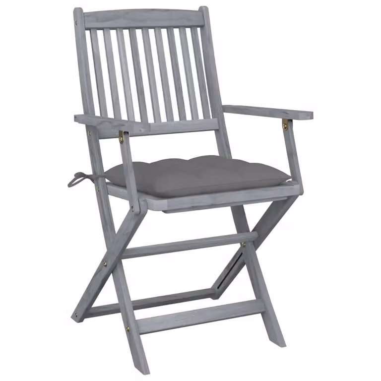 Set di 4 sedie pieghevoli vidaXL in legno di acacia con cuscini grigi per giardino, terrazza o sala da pranzo