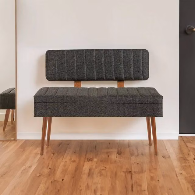Panca Barthelemy in stile mid-century, Marrone Noce, L: 105 cm, P: 40 cm, H: 85 cm