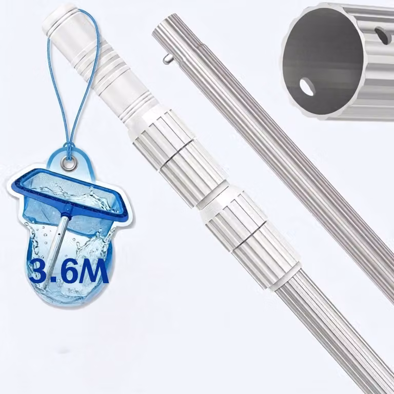Bastone telescopico per piscina, in alluminio, regolabile da 140 a 365 cm