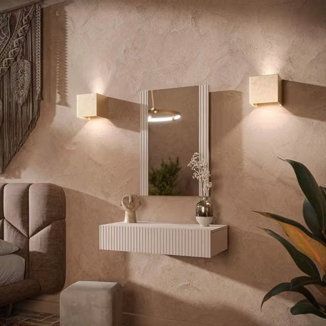 Mobile da ingresso DMORA Premolo con specchio, beige, L: 80 cm, P: 42 cm, H: 97 cm