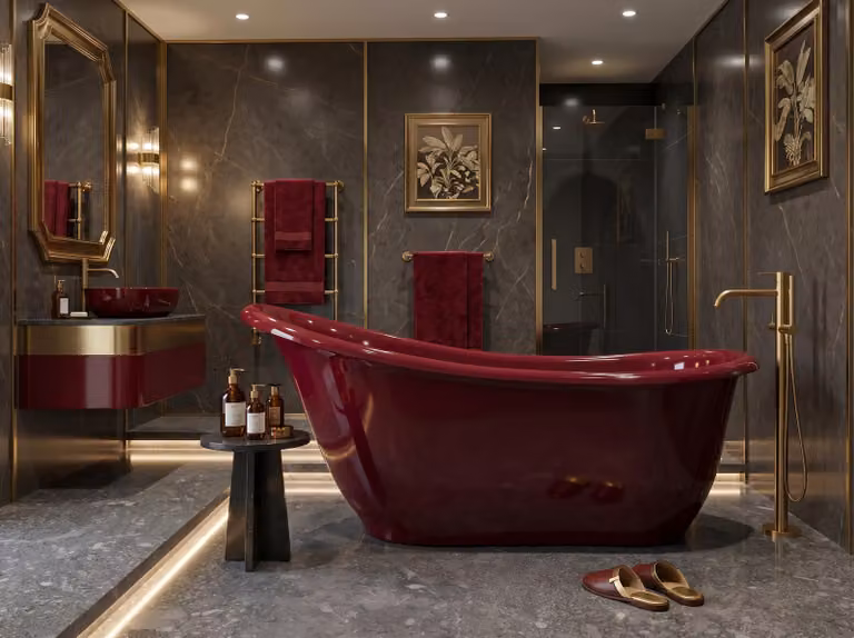 Vasca da bagno freestanding da 180 cm, rossa, modello DUO, in composito, con sifone in omaggio