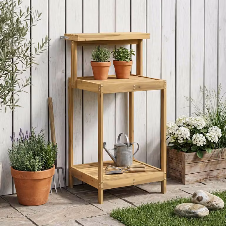 vidaXL Banco da Giardinaggio Moderno in Legno di Acacia Bianco L: 56,5 cm, P: 48,5 cm, H: 107 cm
