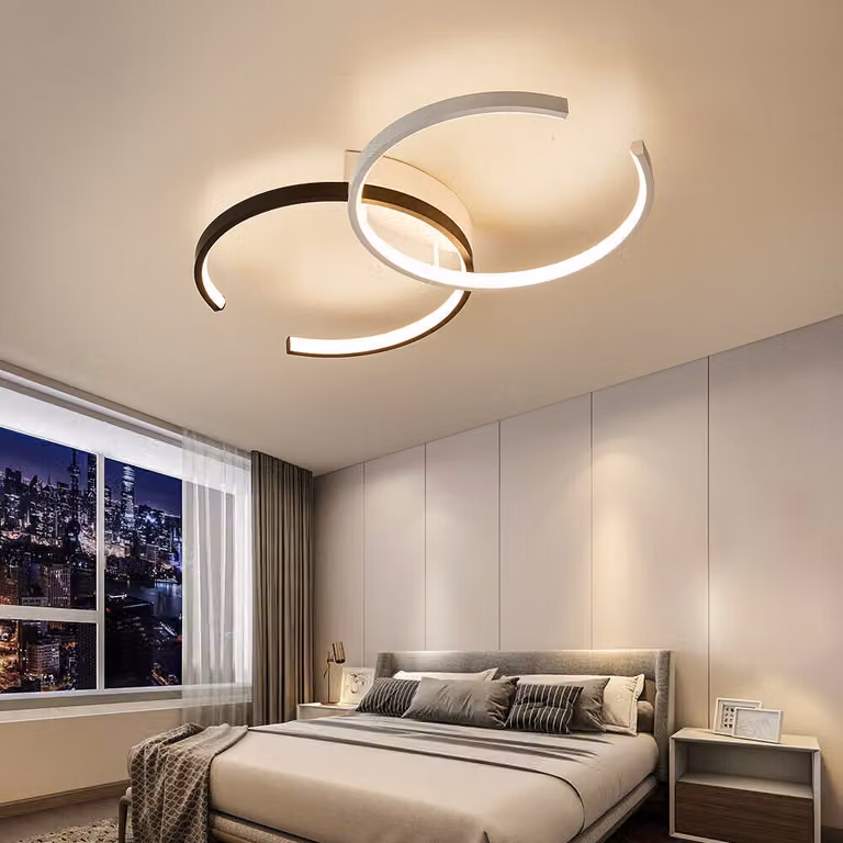 Plafoniera LED Plafoniera SX8718WB con telecomando Colore luce/luminosità regolabile dimmerabile Struttura in metallo laccato bianco e nero Plafoniera LED per camera da letto