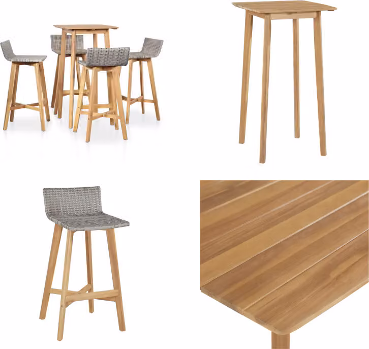 vidaXL set da pranzo da giardino 5 pezzi in legno massiccio di acacia - set da bar - set da bar - tavolo da bar - tavoli da bar
