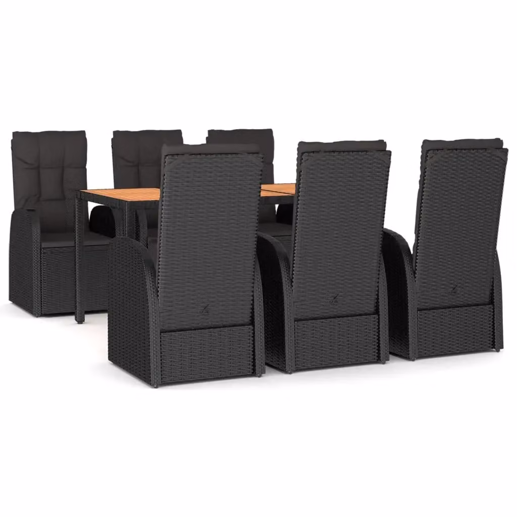 Set da pranzo da giardino vidaXL in legno di acacia oliato e polyrattan nero con 7 pezzi – 2
