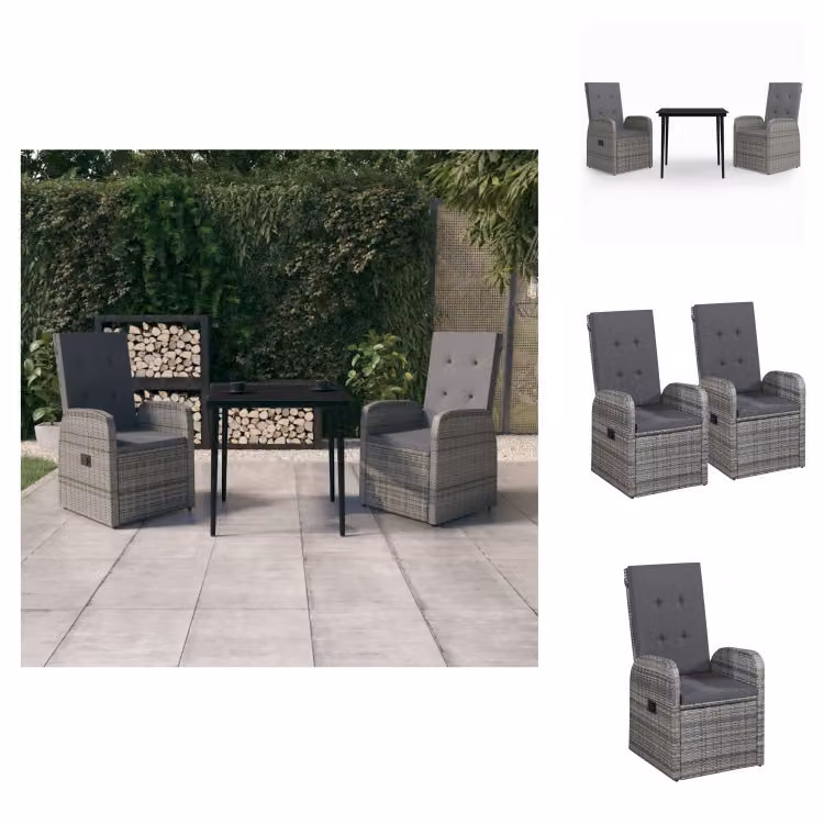 vidaXL Set da pranzo da giardino 3 pezzi con cuscini grigio - Set di mobili da giardino