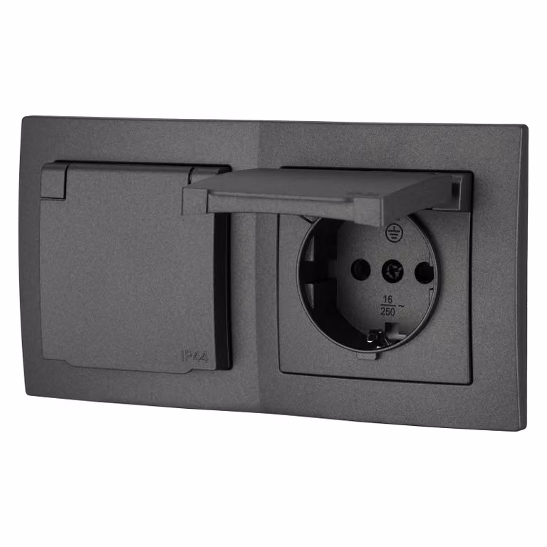 Presa multipla da incasso, doppia, grado di protezione IP44, serie Aqua, colore antracite