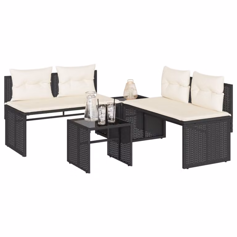 Set da giardino vidaXL 4 pezzi in rattan con cuscini e tavolino nero