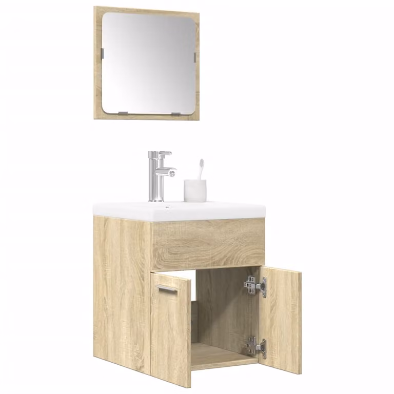Set di mobili da bagno moderno vidaXL composto da 3 pezzi in legno e vetro, colore bianco e marrone