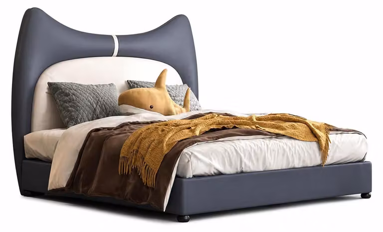 Letto grigio per bambini, letto per adolescenti, in pelle, design moderno, per ragazzi, mobili per bambini