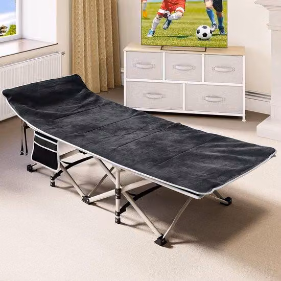 Letti da campeggio pieghevoli per adulti, robusto letto da campo con materasso, tubi spessi e resistenti, lettino da viaggio per attività all'aperto, nero