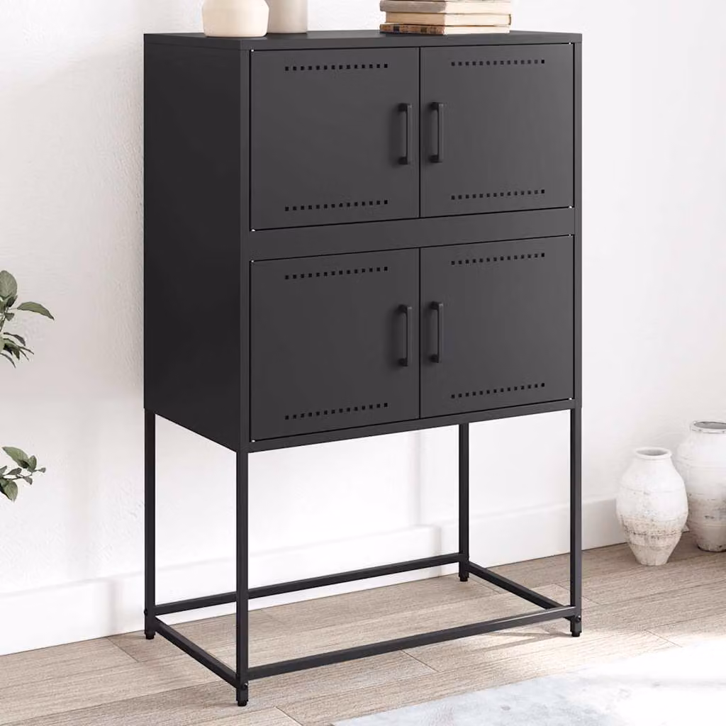 Credenza in stile industriale vidaXL in metallo nero opaco con ante a battente, L: 68,5 cm, P: 38,5 cm, H: 107 cm