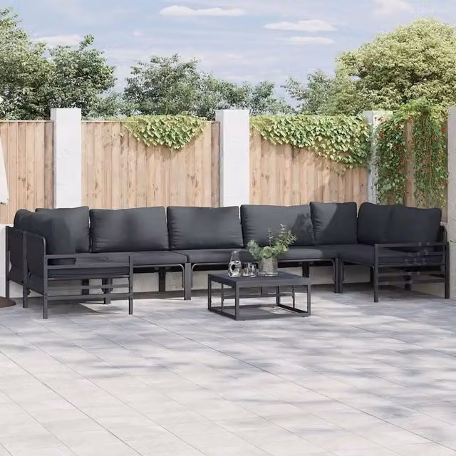 Set Divano da Giardino 7 pz Nero Acciaio 3378968