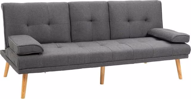 Divano Letto 3 Posti 181x77x72 cm in Tessuto Effetto Lino Grigio scuro