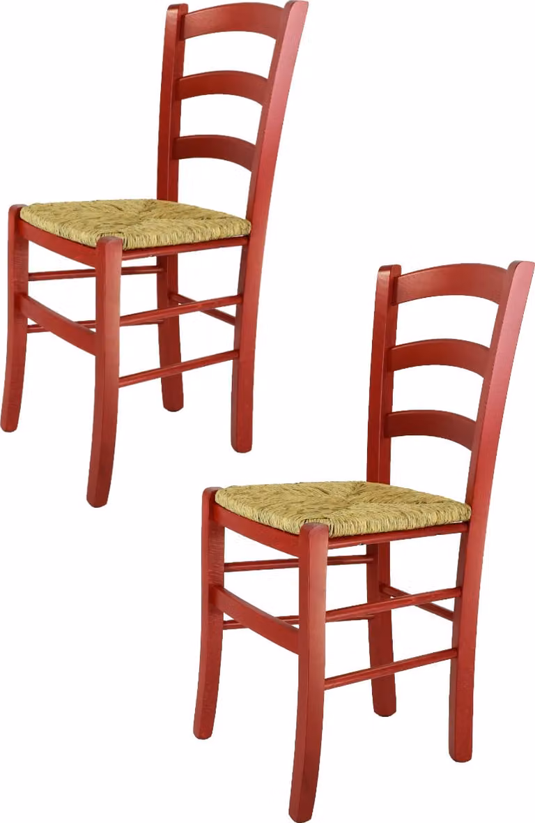 t m c s Tommychairs - Set di 2 sedie VENEZIA per cucina e sala da pranzo, struttura robusta in legno di faggio in colore rosso anilina e seduta in paglia