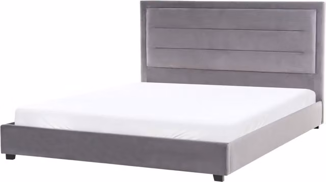 Letto matrimoniale ad acqua Beliani in velluto grigio con base contenitore lift up e stile moderno L/P/H: 180 x 200 x 112 cm – 1