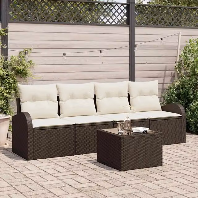 Set Divano da Giardino 5 pcs 4-Seater Marrone e Crema 3354577