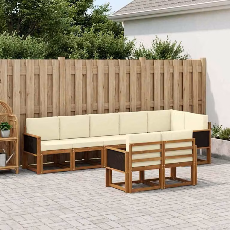 Set di divani da esterno vidaXL 8 pz in legno di acacia con cuscini, beige e marrone
