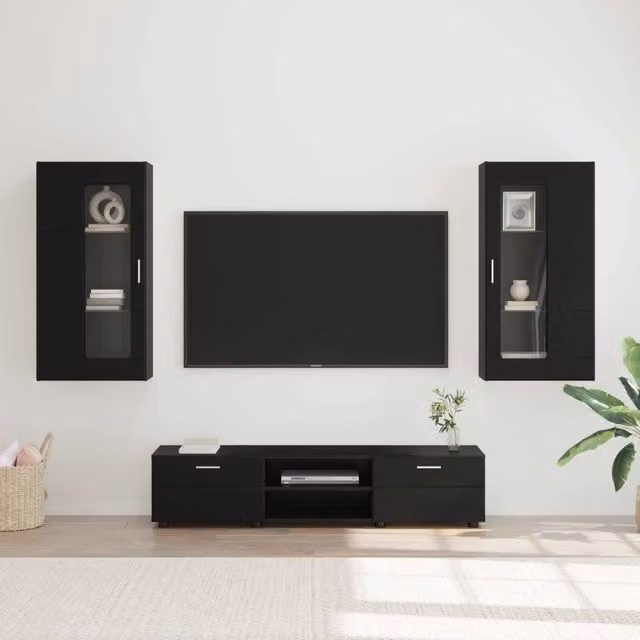Set mobile TV con cassetto FLORIN 3 pz-Credenza per TV Nero Legno multistrato 345968