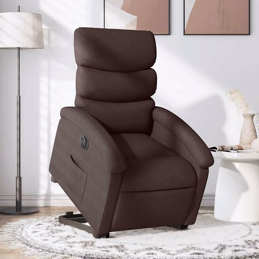 Poltrona Alzapersona Reclinante Elettrica vidaXL in Tessuto Marrone con Braccioli per Senior – 1