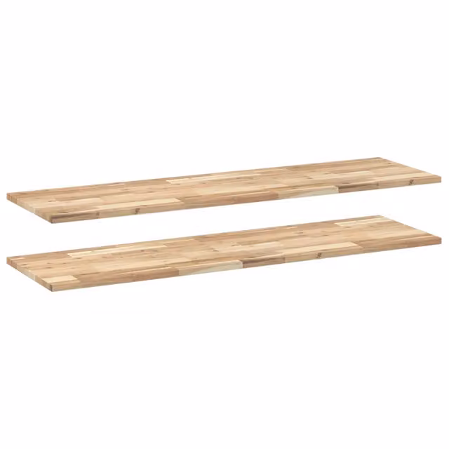 Set di 2 mensole da parete in legno di acacia non trattato, colore beige/marrone, L 160 cm x P 40 cm x H 2 cm