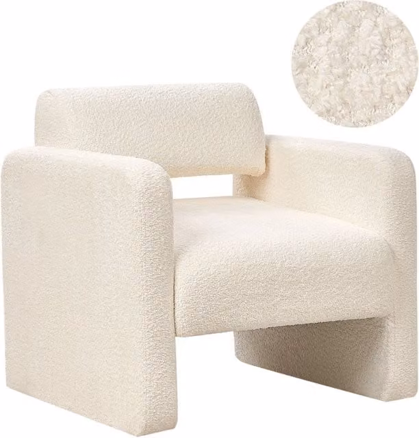 Poltrona Beliani in tessuto Bouclé Bianco con Stile Retrò e Struttura in Metallo