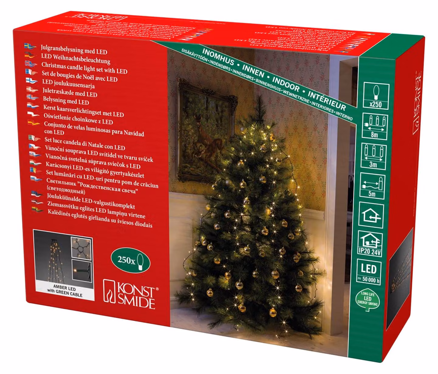 Copertura luminosa a LED per albero di Natale, con 250 diodi ambrati, 24V, grado di protezione IP20, composta da 5 fili