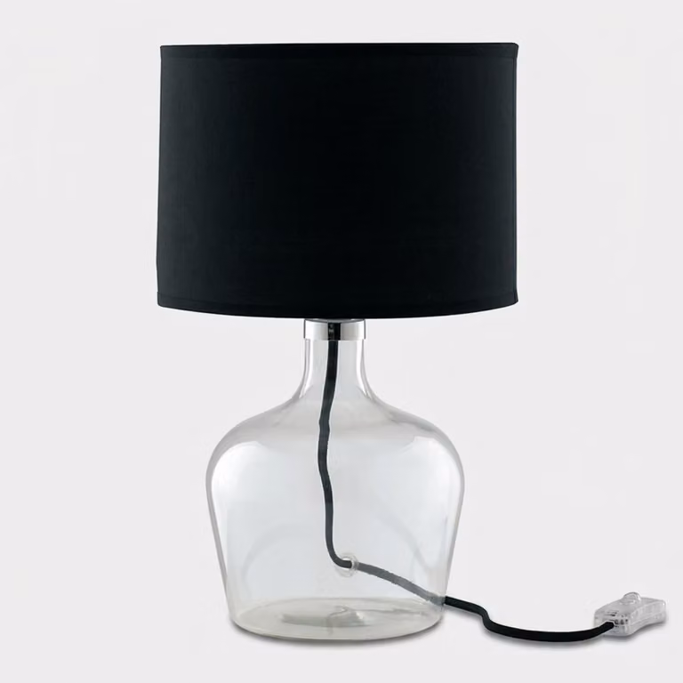Lampada da tavolo HENDRIX in vetro con paralume in tessuto nero
