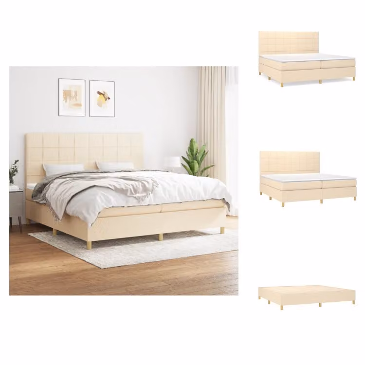 vidaXL Letto a molle con materasso crema 200x200 cm in tessuto - Letti & strutture letto