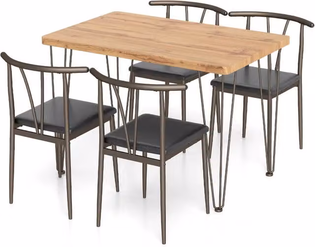 Tavolo e sedie-Set pranzo 5 pz tavolo cucina rettangolare industriale 4 sedie senza braccioli-Set seduta imbottita schienale raggiera