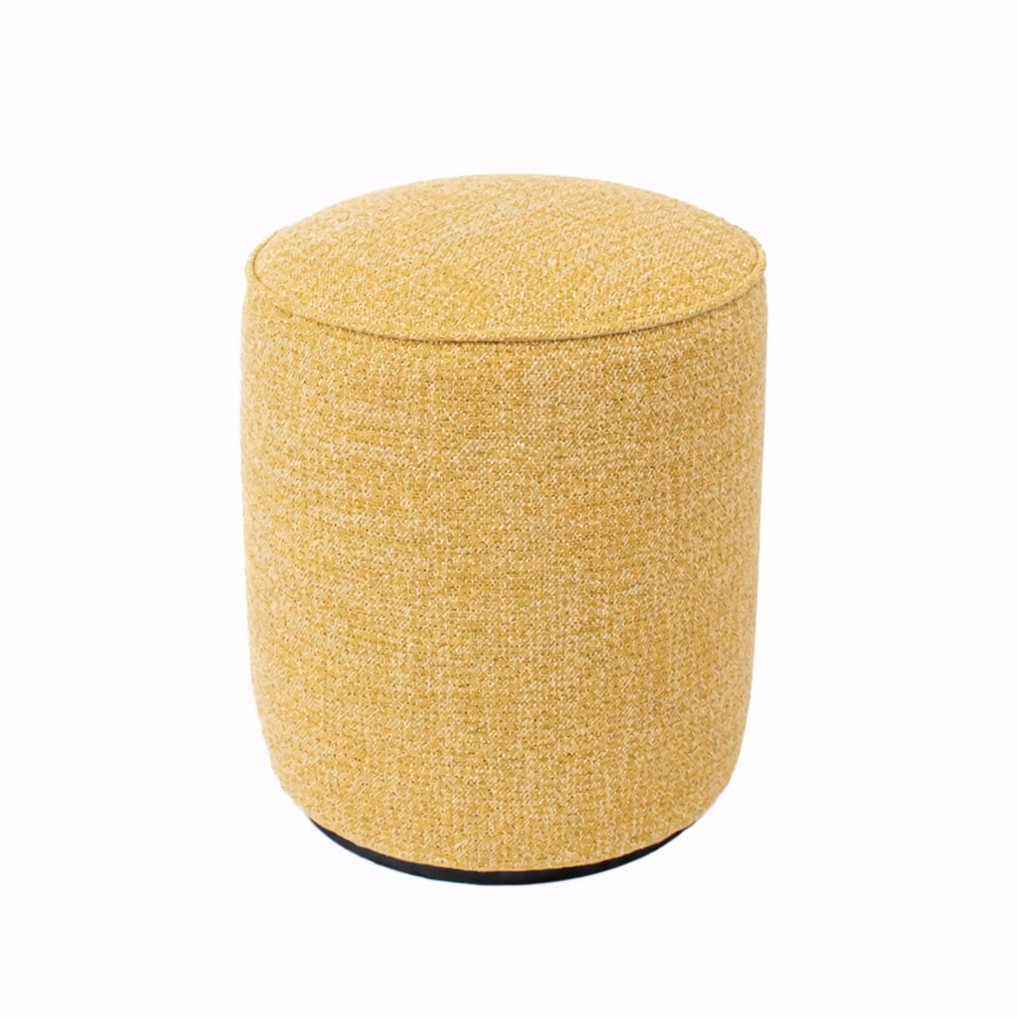 Pouf artigianale di design PROCIDA Ø 40 cm Made in Italy in tessuto melange giallo con base MDF nera, personalizzabile