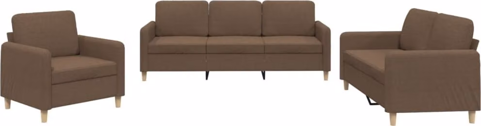 Set di Divani 3 pz con Cuscini Marrone in Tessuto