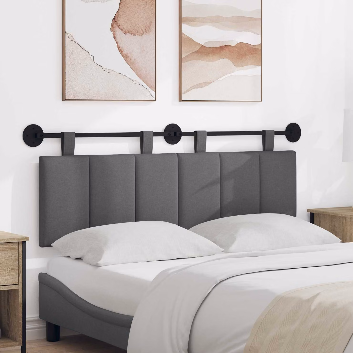 Testiera per letto sospesa vidaXL in velluto grigio con pannello imbottito e struttura in legno e metallo L 150 x H 55 x P 5 cm