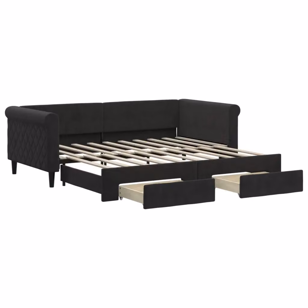 Divano Letto Estraibile vidaXL in Velluto Nero con Cassetto per Soggiorno e Camera da Letto L/P: 90 x 190 cm – 2