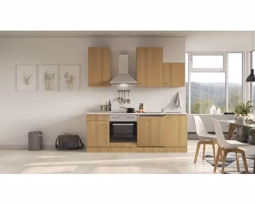 Blocco cucina con elettrodomestici Flex Well Nano 220 cm colore frontale faggio opaco colore mobile faggio