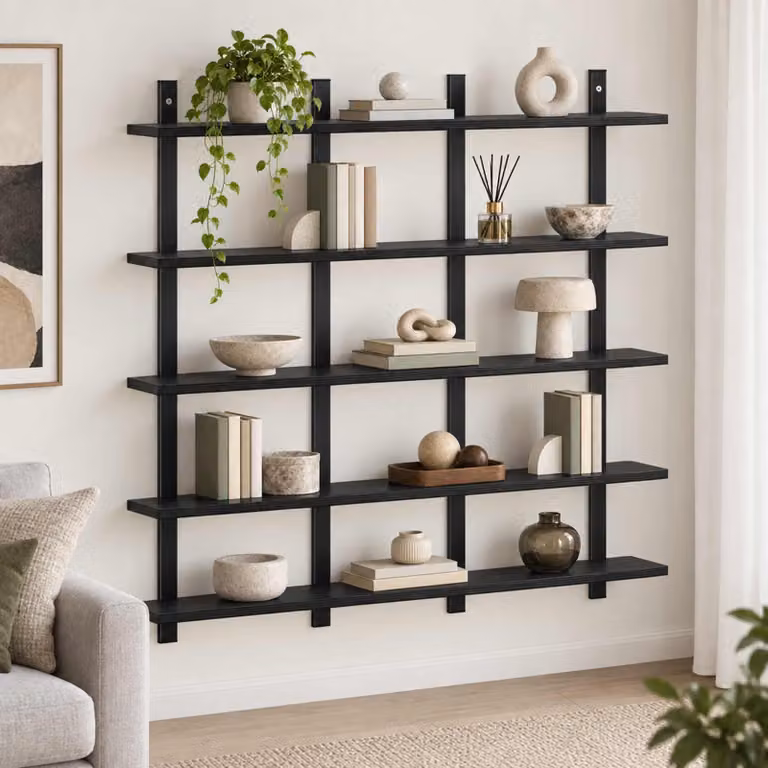 Scaffale da parete moderno vidaXL in legno Rovere Nero L: 102 cm, P: 13.5 cm, H: 102 cm