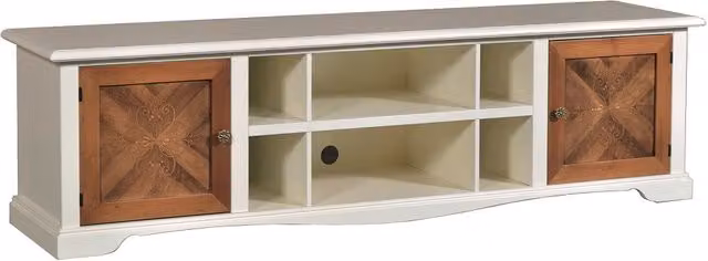 Porta TV classico in legno avorio e noce Mobili 2G L: 205 cm, P: 50 cm, H: 58 cm