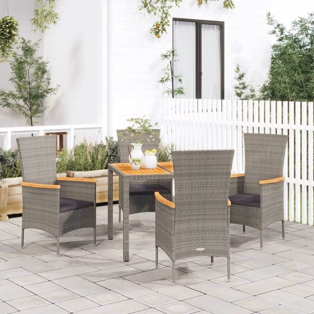 Set da pranzo da giardino vidaXL in legno di acacia oliato e polyrattan grigio, 5 pezzi