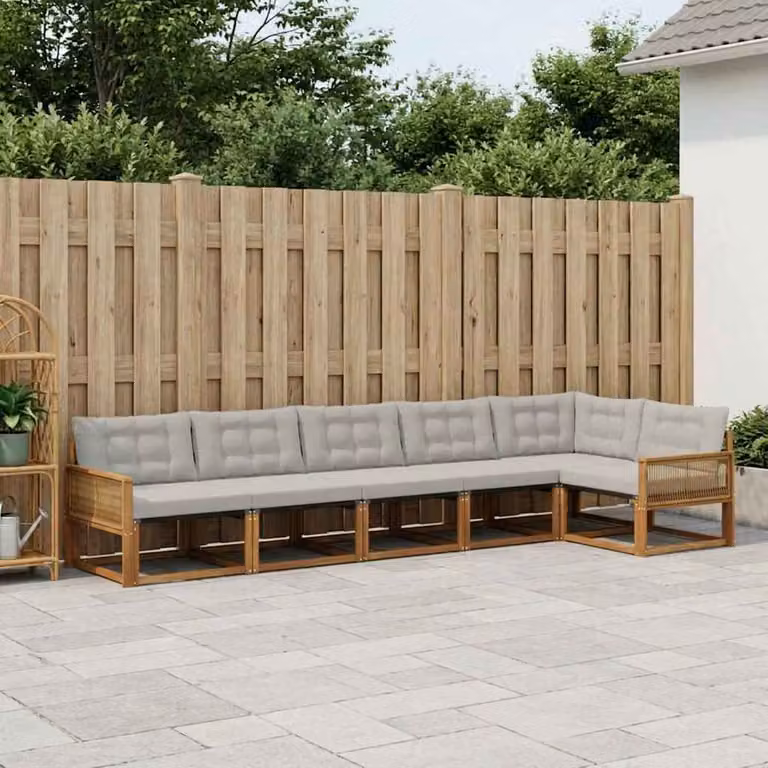 Set di divani da esterno vidaXL a forma di L composto da 6 pezzi in legno di acacia con cuscini beige e grigio