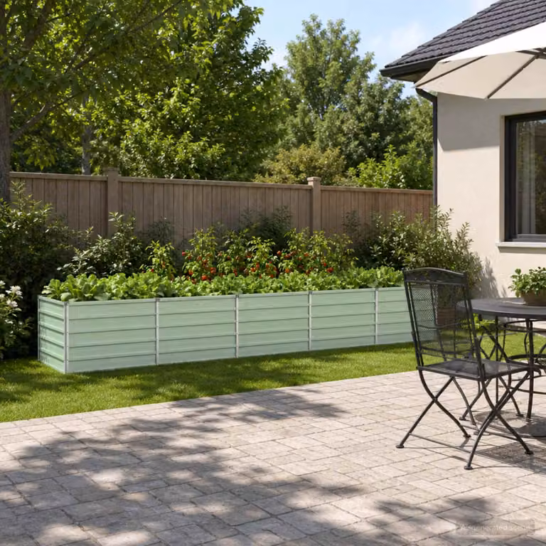 Letto rialzato da giardino vidaXL in metallo verde, L: 400 cm, P: 80 cm, H: 55 cm
