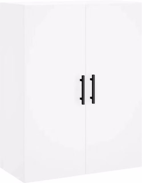 Mobiletto a parete moderno HELLOSHOP26 in legno composito bianco con ante a battente e ripiani interni L: 69,5 cm, P: 34 cm, H: 90 cm