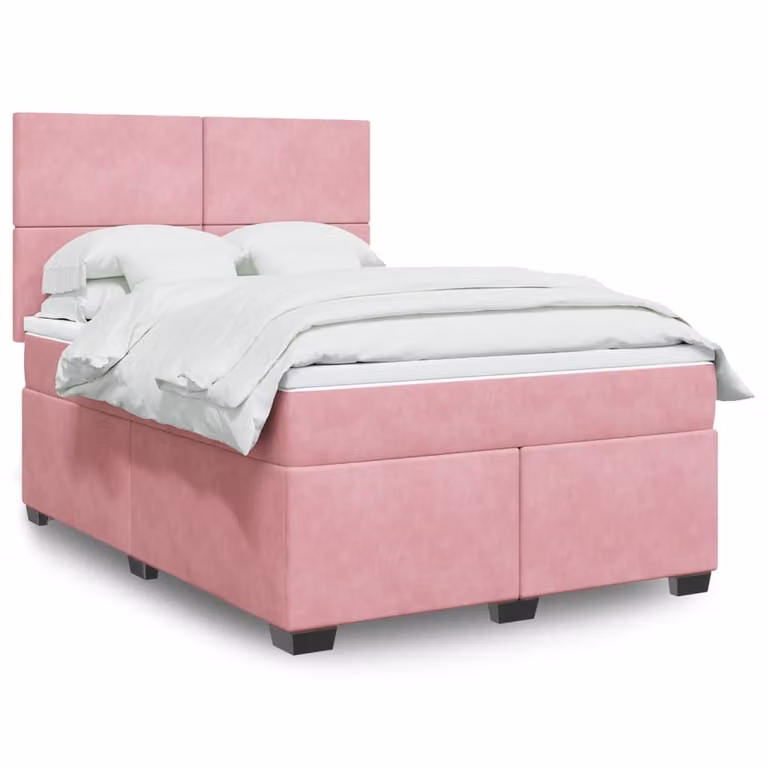 vidaXL Giroletto a Molle con Materasso in Velluto Rosa e Bianco L/P/H: 140 x 190 cm