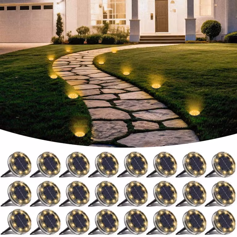 24 luci solari, 8 LED, grado di protezione IP68, luce bianco caldo, per uso esterno