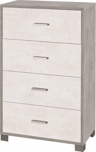 Cassettiera con 4 cassetti Sarmog con struttura color Cemento e frontali Bianco Ossido H110 x L71 x P41 cm