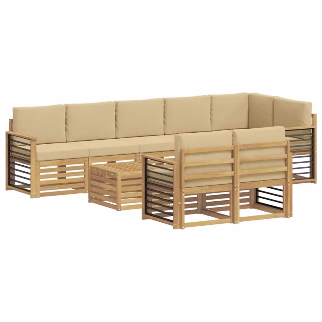 Set di divani da esterno moderno vidaXL in legno di acacia con cuscini, colore bianco, beige e marrone – 2