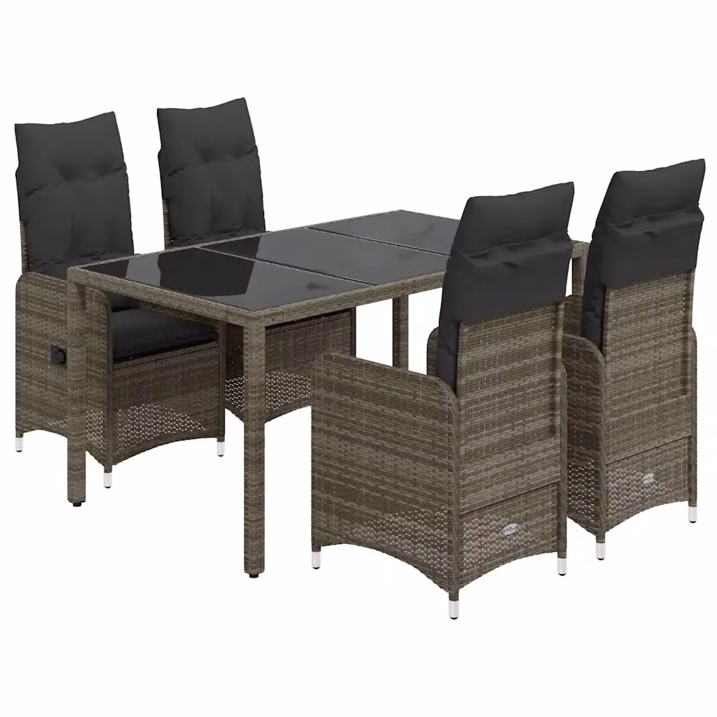 Set Bistrò da Giardino e Balcone vidaXL in Polyrattan e Vetro Grigio con 5 Pezzi e Cuscini – 2