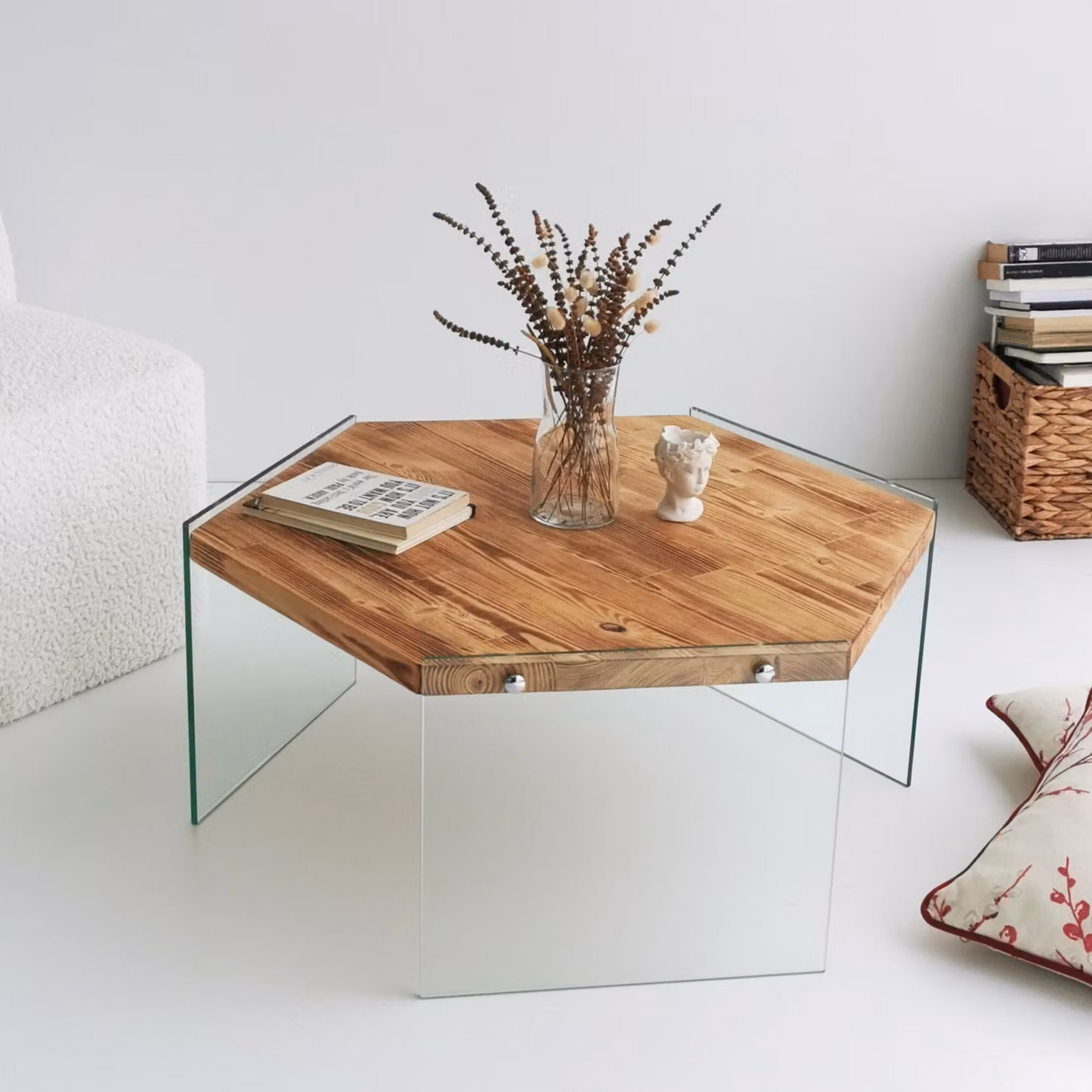 Skye Decor, Hexagon S304, tavolino, rovere, 100 % LEGNO DI PINO MASSICCIO, 80 x 70 x 35 cm