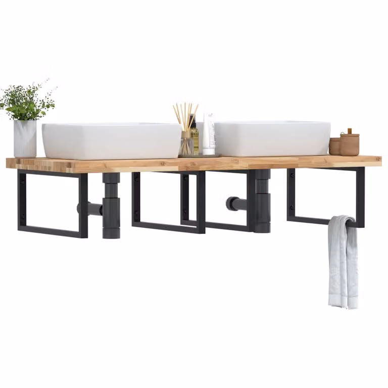 vidaXL Ripiano da parete per lavabo in legno di acacia e metallo nero e marrone