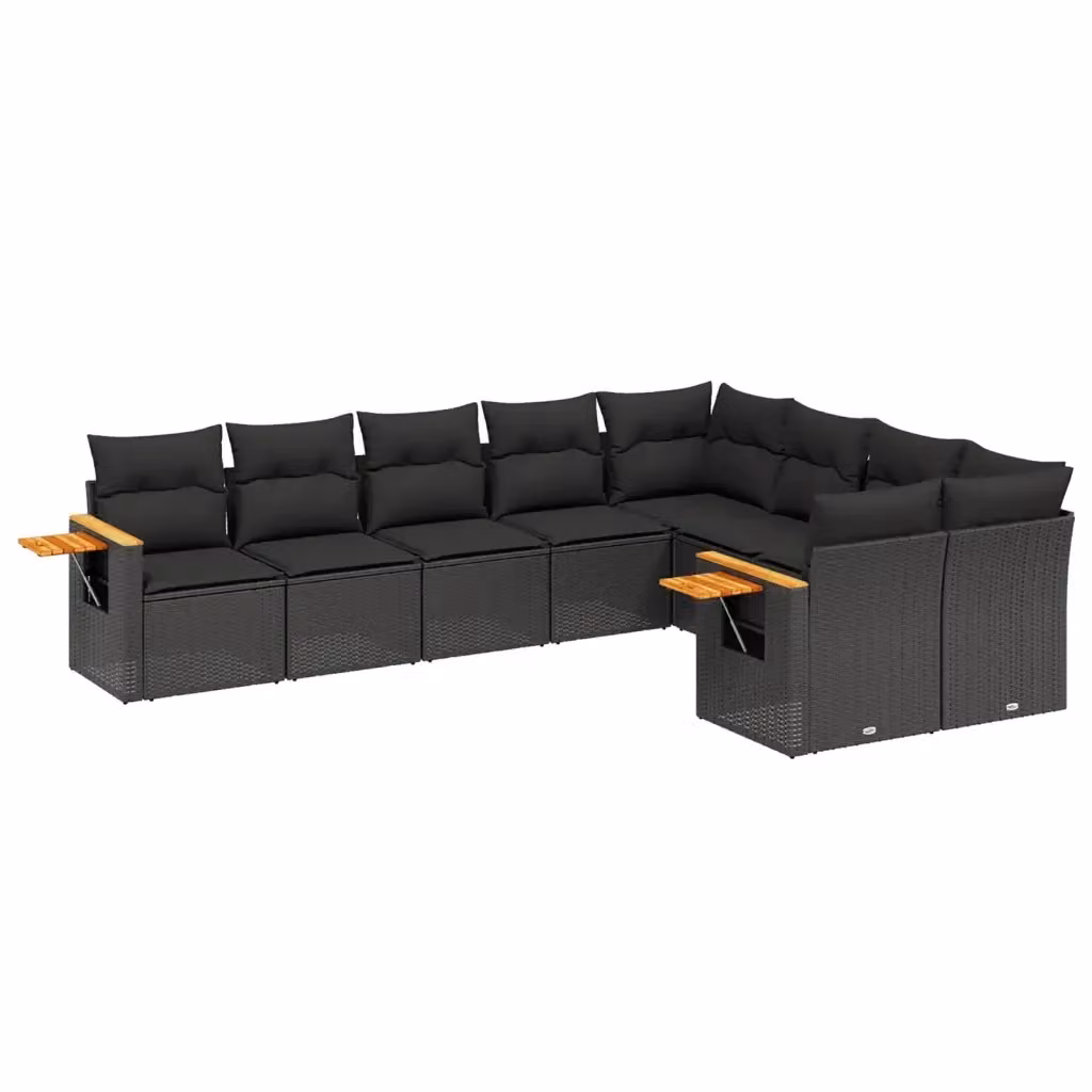 vidaXL Set Divani da Giardino 9 pz in Polyrattan Nero con Cuscini e Tavolino da Esterno – 2