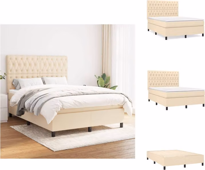 vidaXL Letto a molle con materasso crema 140x200 cm in tessuto - Letti e strutture letto